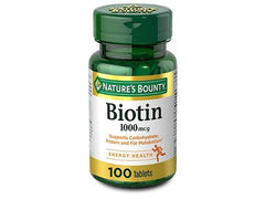 Nature's Bounty Biotin 1000mcg مكمل صحي للشعر والبشرة والأظافر - خالي من الكائنات المعدلة وراثيًا، خالي من الغلوتين، نباتي 100 قرص