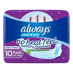 Always Cool & Dry, Maxi Thick, Large Sanitary Pads with Wings, 10 Pieces