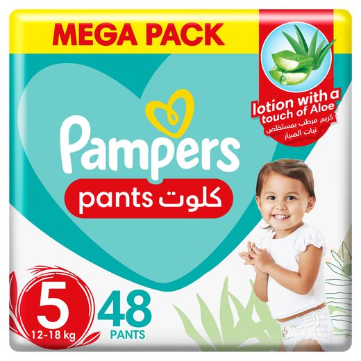 Pampers Baby-Dry Pants Diapers with Aloe Vera Lotion, Size 5, 12-18kg, Mega Pack, 48 Diapers