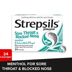 Strepsils Menthol Sore Throat & Blocked Nose Relief Lozenges, 24 Lozenges