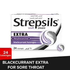 Strepsils Blackcurrant Extra Sore Throat Relief Lozenges, 24 Lozenges