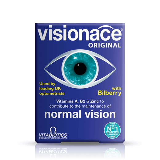 Visionace Original Vision Support Supplement With Bilberry, Vitamins A, B2 & Zinc - Gluten Free, Preservative Free, Vegetarian 30 Tablets