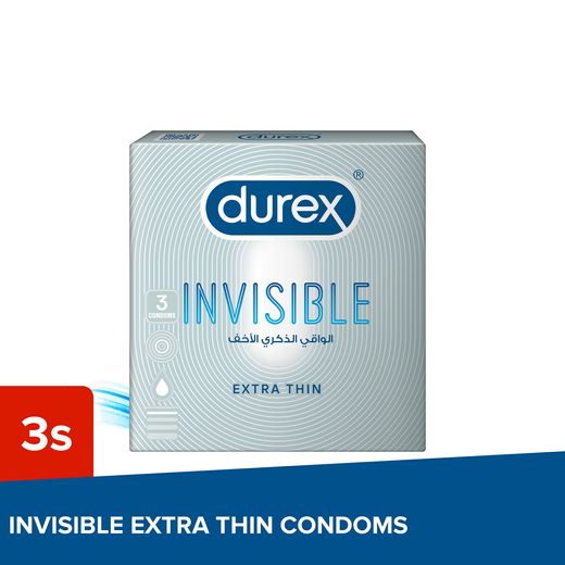 Durex Invisible Extra Thin Condoms for Men, 3 Pieces