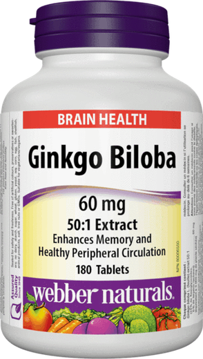 Webber Naturals 60Mg Ginkgo Biloba Brain Health Supplement - Gmo Free, Gluten Free, Vegan 90 Tablets