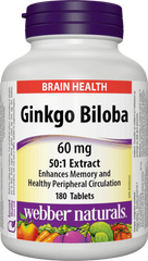 Webber Naturals 60Mg Ginkgo Biloba Brain Health Supplement - Gmo Free, Gluten Free, Vegan 90 Tablets