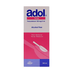 Adol Syrup Paracetamol 120 Mg/ 5 Ml Alchohol Free Pain Reliever ,100 Ml