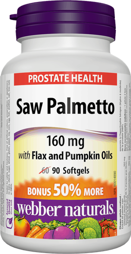 Webber Naturals 160mg Saw Palmetto Supplement for Men - artificial colors free, preservatives free 60 Softgels