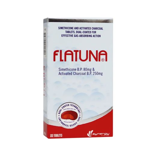 Flatuna Simethicone B.P 80Mg & Activated Charcoal B.P 250Mg 20 Tablets