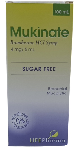 Mukinate Bromhexine Hci Syrup (4Mg/5ml), 100ml