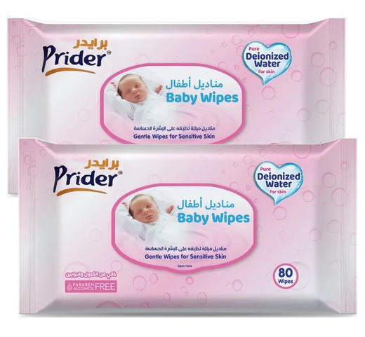 Prider Baby Wipes, 2x80 Pieces