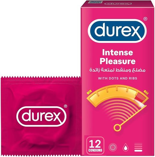 Durex Intense Pleasure Condoms with Dots & Ribs for Men, 12 Pieces