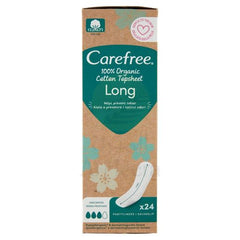 Carefree 100% Organic Cotton Liners, Dermatologically Tested, Fragrance Free, Long Size, 24 Pieces