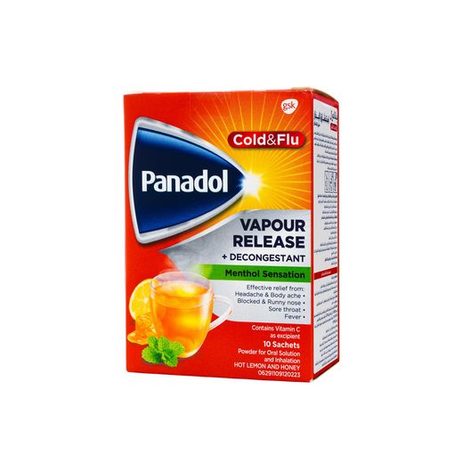 Panadol Honey & Lemon Vapour Release Cold + Flu Sachets, 10 Sachets