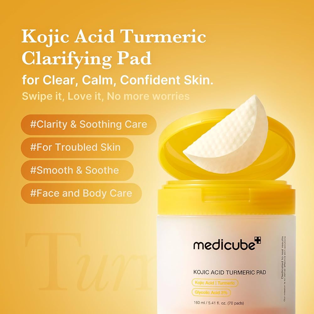 Medicube Toner Pads Kojic Acid Turmeric Clarifying Toner 70 Pads, 160ml
