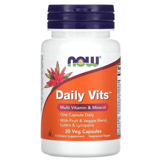 Now Daily Vits Multivitamin & Mineral Supplement With Fruit & Veggie Blend, Lutein & Lycopene - Vegan 30 Cap