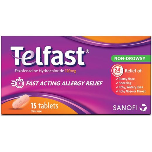 Telfast 120mg Fast Acting Allergy Relief Oral Use, 15 Tablets