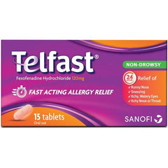 Telfast 120mg Fast Acting Allergy Relief Oral Use, 15 Tablets