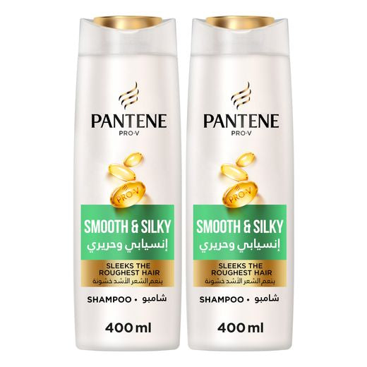 Pantene Pro Vitamin Smooth & Silky Shampoo, 2x400ml