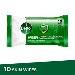 Dettol Original Antibacterial Skin Wipes for Use on Hands, Face, Neck, 10 Count