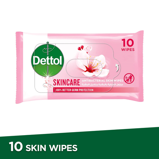 Dettol Skincare Antibacterial Skin Wipes for Use on Hands, Face, Neck, 10 Count