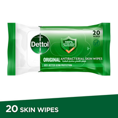 Dettol Original Antibacterial Skin Wipes for Use on Hands, Face, Neck, 20 Count