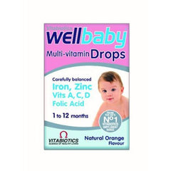 Vitabiotics Wellbaby Multivitamin Supplement Drops Orange Flavor With Minerals & Folic Acid (1-12 Months) - Alcohol Free, Lactose Free, Vegetarian